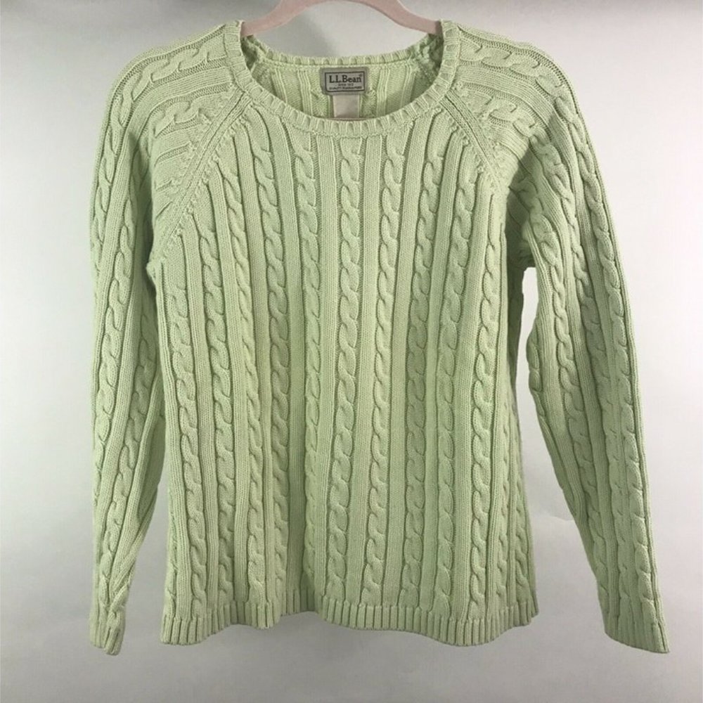 L.L. Bean Mint Green Cable Knit Crew Sweater
